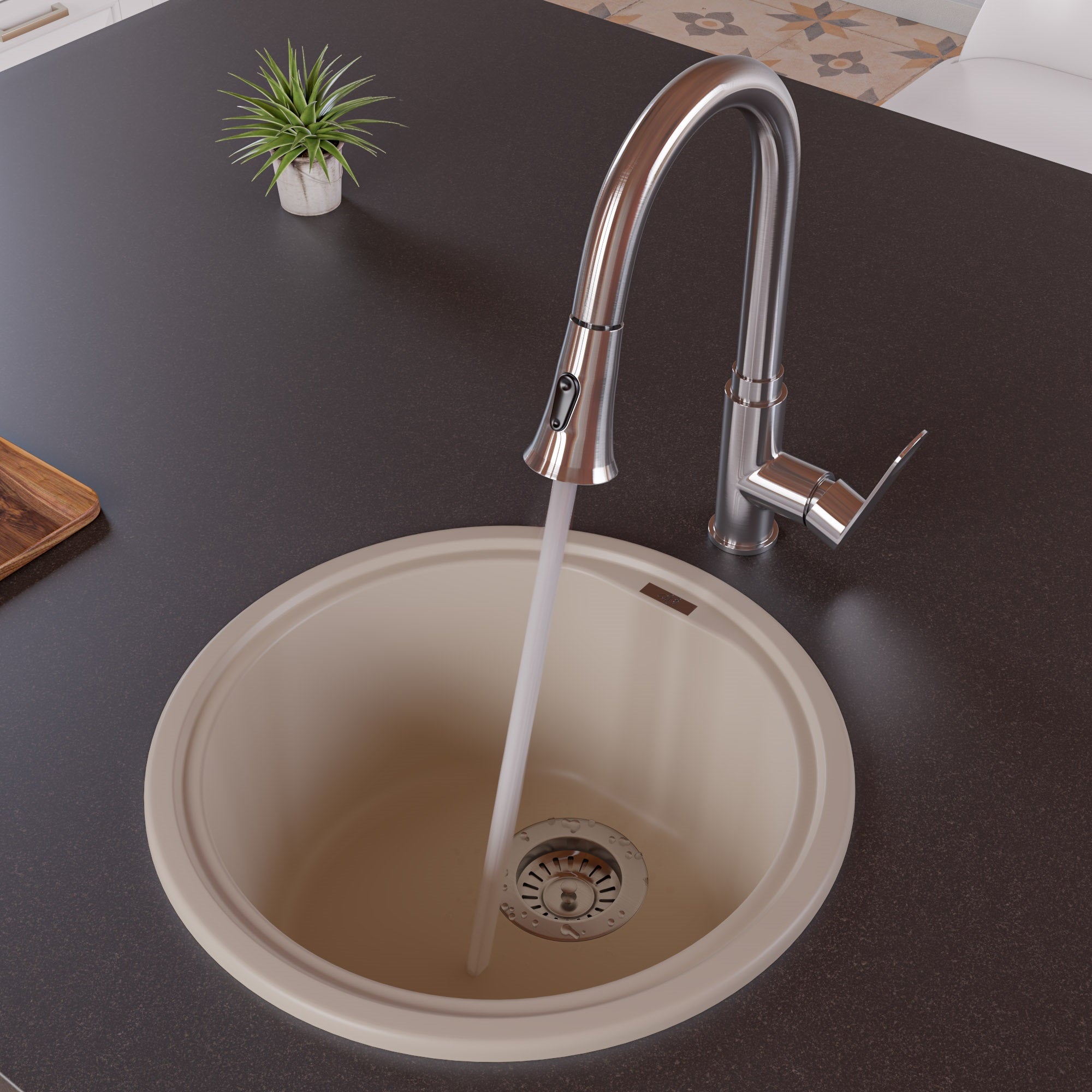 Round Granite Composite Kitchen Prep Sink