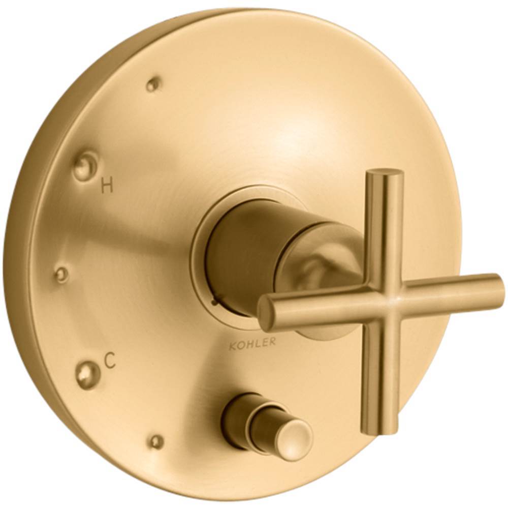 Purist Rite-Temp valve trim with push-button diverter and cross handle