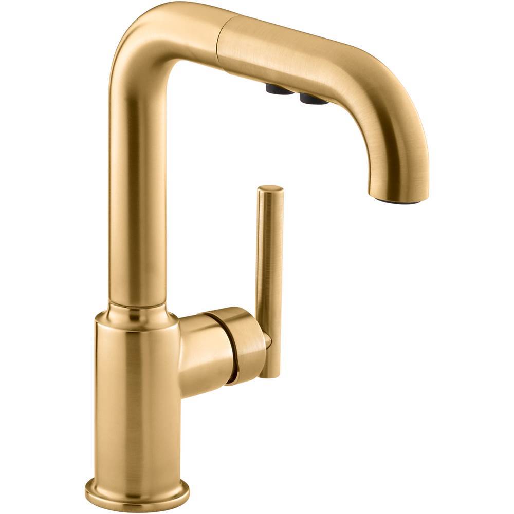 Purist Pull-out kitchen sink faucet with three-function sprayhead
