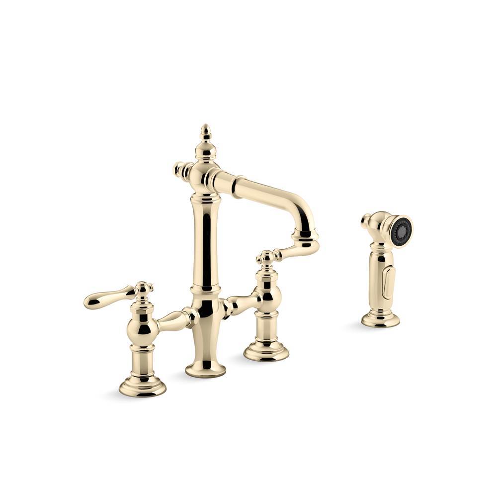Artifacts Two-hole bridge bar sink faucet with side sprayer