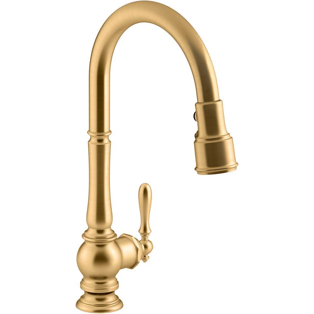 Artifacts Pull-down kitchen sink faucet with three-function sprayhead