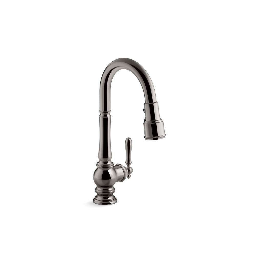Artifacts Pull-down kitchen sink faucet with three-function sprayhead
