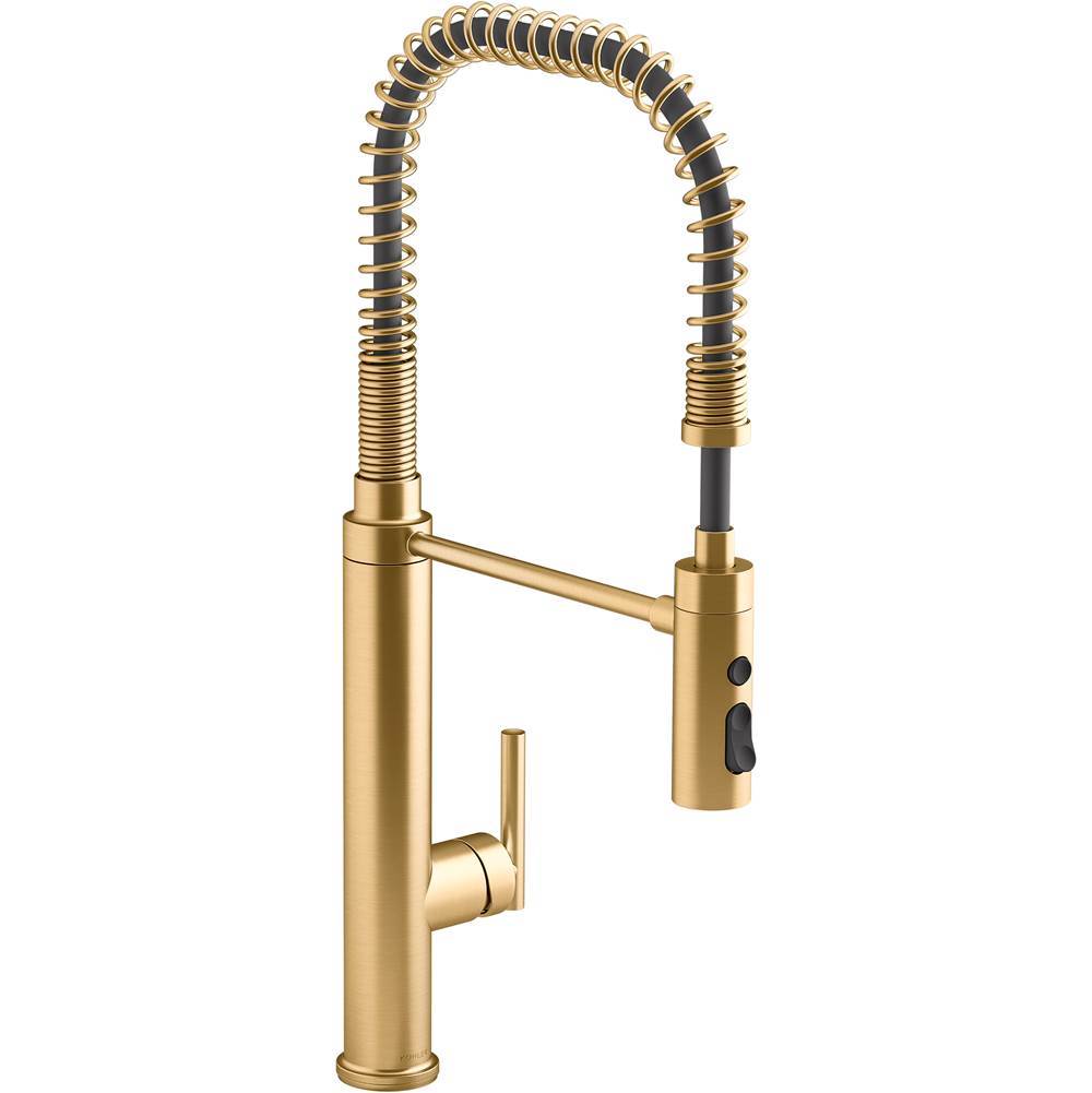 Purist Semi-professional kitchen sink faucet with three-function sprayhead