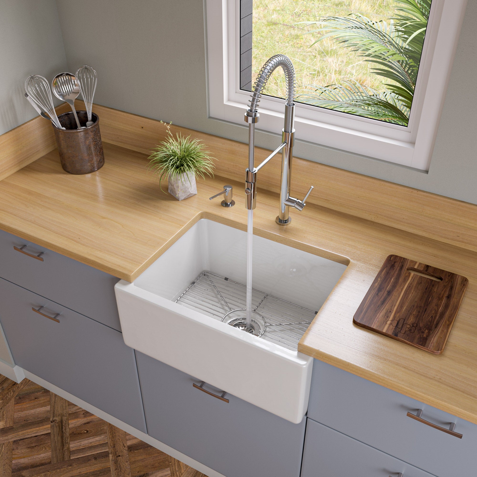 Reversible Smooth / Fluted Single Bowl Fireclay Farm Sink