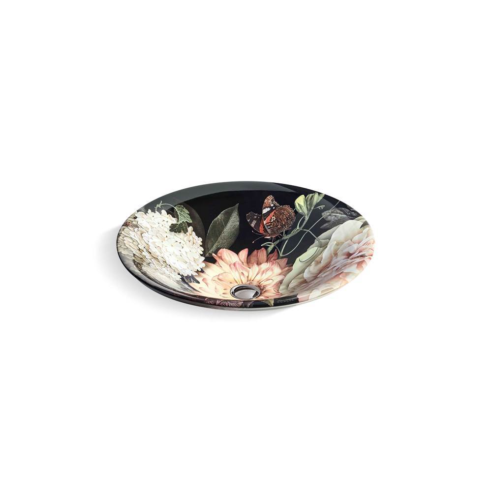 Dutchmaster Blush Floral Carillon  17-3/4" round drop-in bathroom sink, no overflow