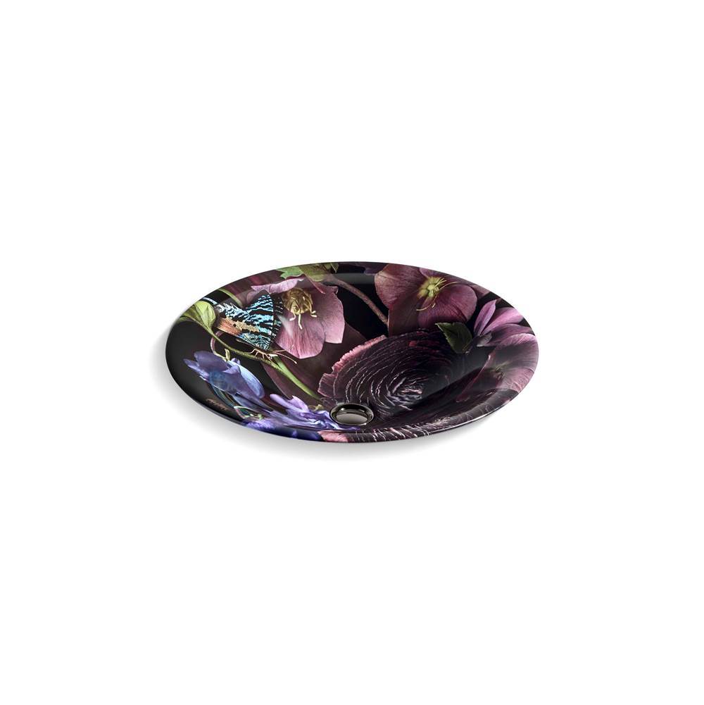 Dutchmaster Midnight Floral Carillon  17-3/4" round drop-in bathroom sink, no overflow