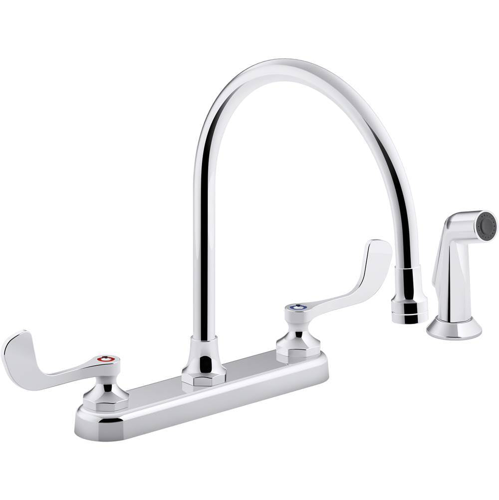 Triton  Bowe  1.5 gpm kitchen sink faucet with 9-5/16" gooseneck spout, matching finish sidespray, aerated flow and wristblade handles