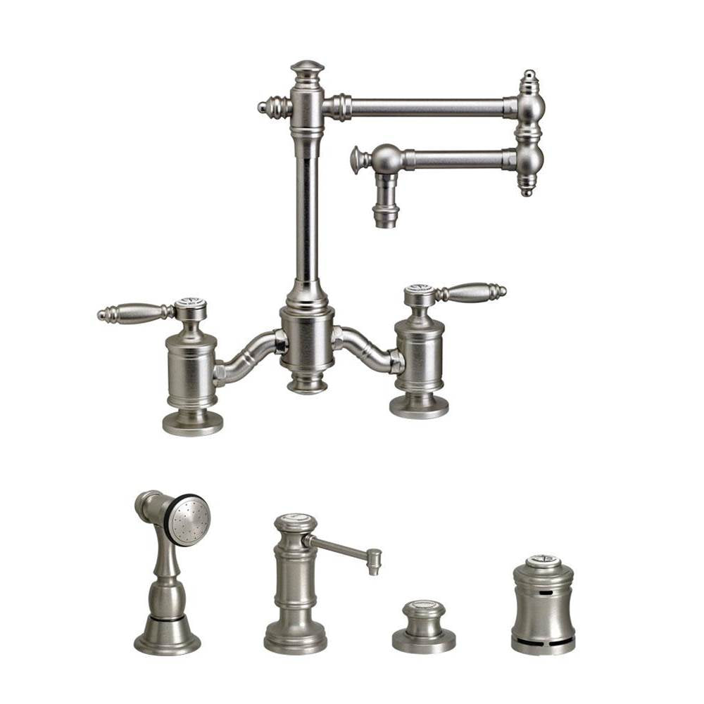 Towson Bridge Faucet - 12" Articulated Spout - Lever Handles - 4pc. Suite