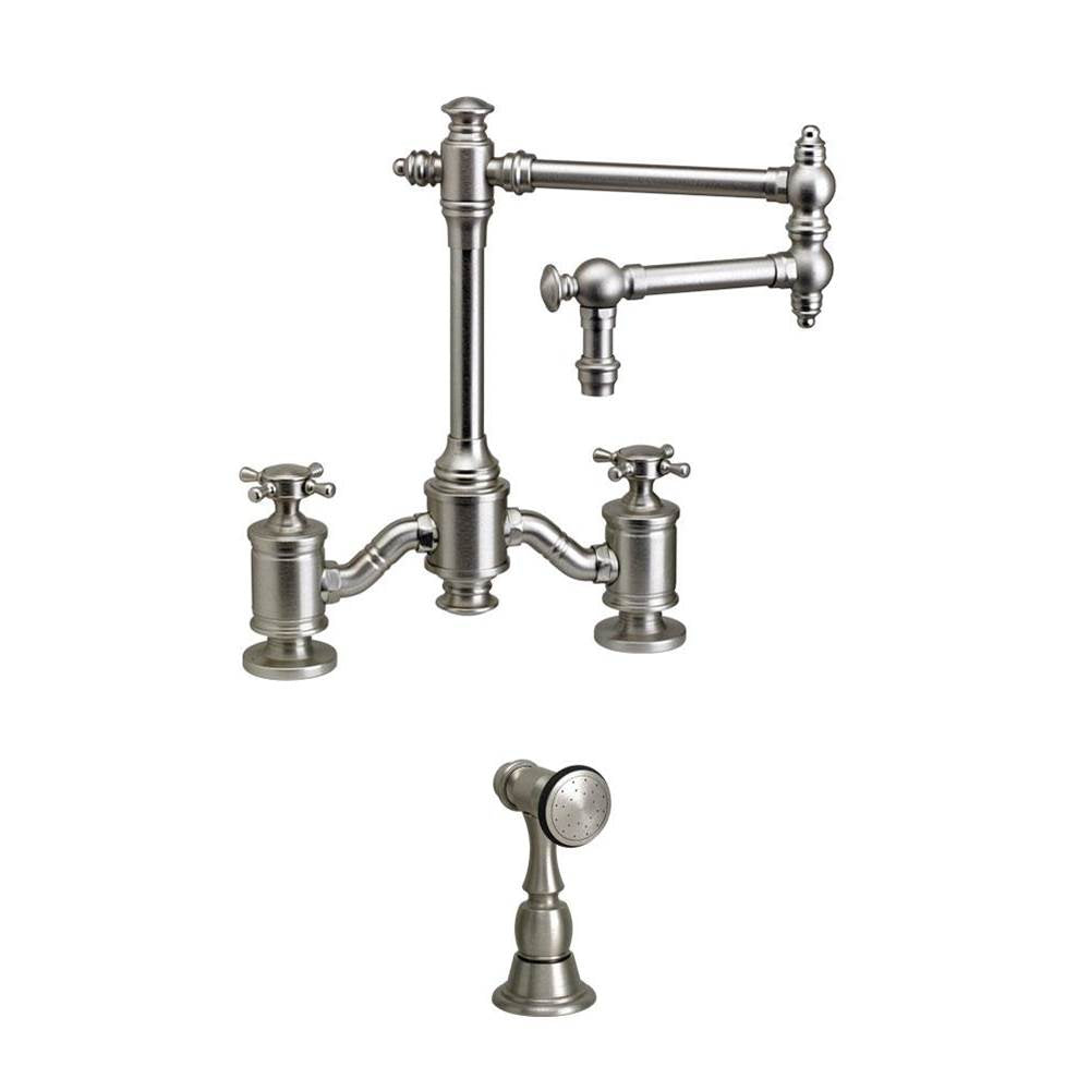 Towson Bridge Faucet - 12" Articulated Spout - Cross Handles w/ Side Spray