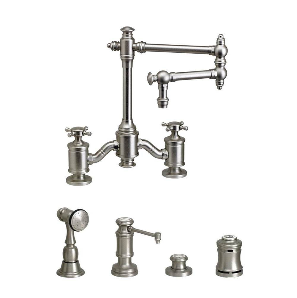 Towson Bridge Faucet - 12" Articulated Spout - Cross Handles - 4pc. Suite