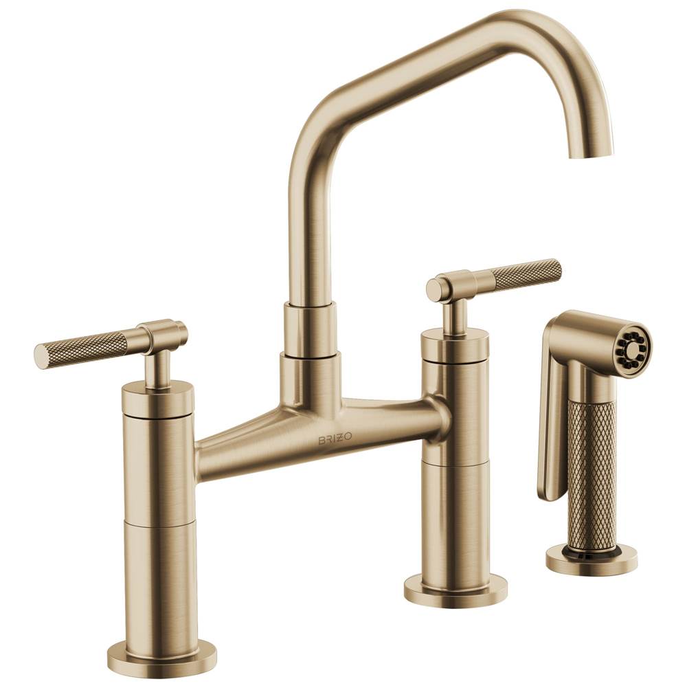 Litze  Bridge Faucet with Angled Spout and Knurled Handle
