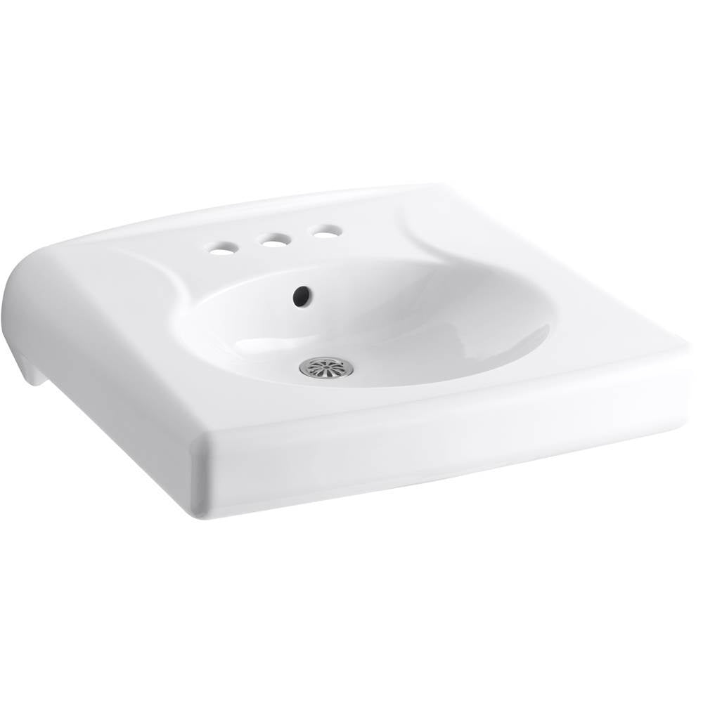 Brenham Wall-mount or concealed carrier arm mount commercial bathroom sink with 4" centerset faucet holes, antimicrobial finish