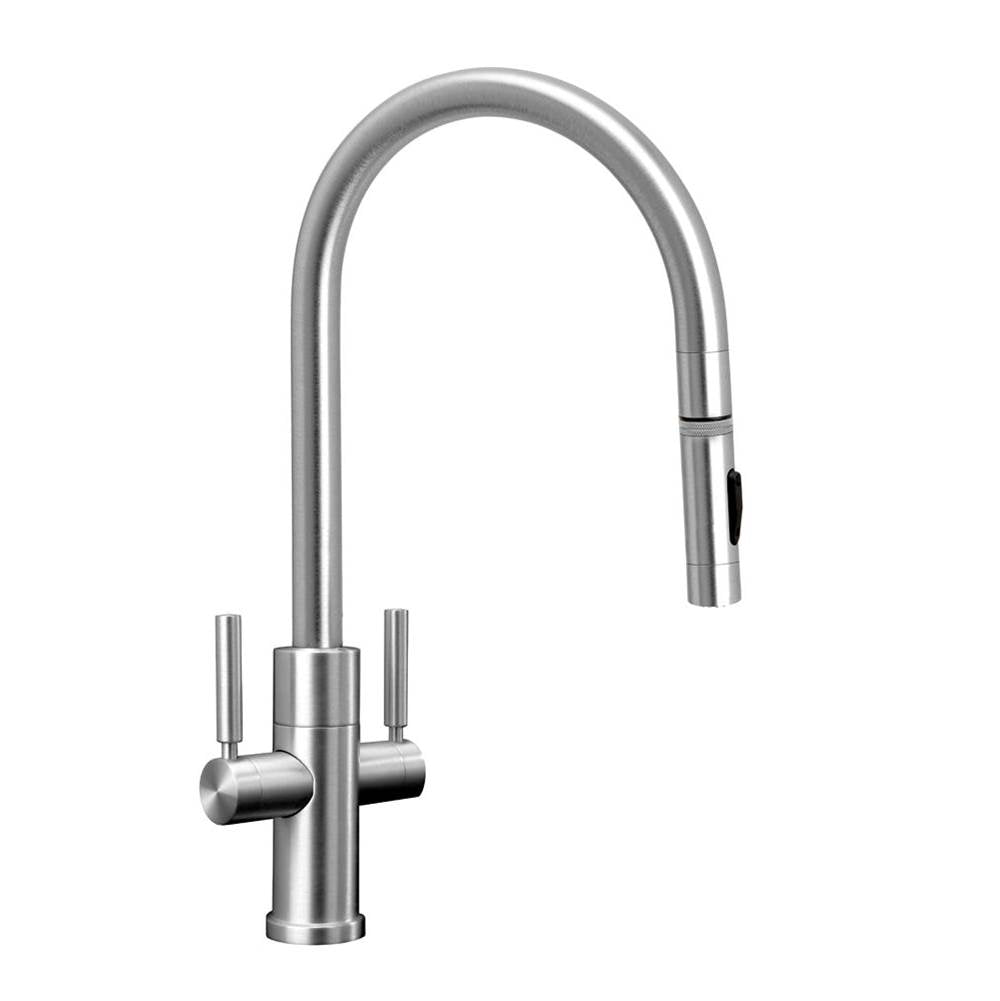 Modern 2 Handle PLP Pulldown Faucet - Angled Spout - Toggle Sprayer