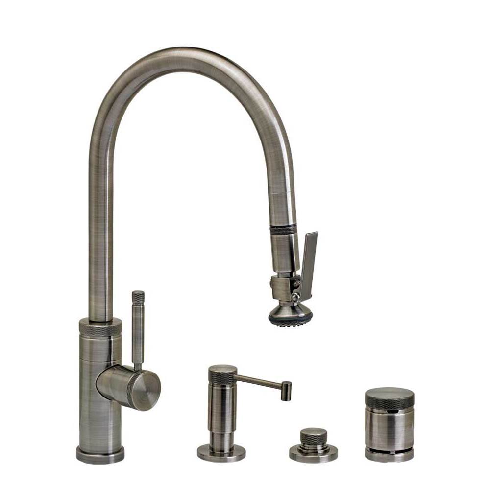 Industrial PLP Pulldown Faucet - Lever Sprayer - Angled Spout - 4pc. Suite