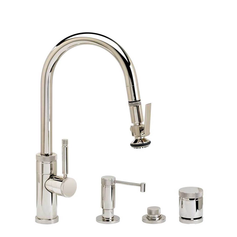Industrial Prep Size PLP Pulldown Faucet - Lever Sprayer - Angled Spout - 4pc. Suite