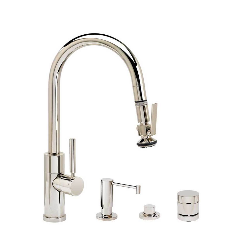 Modern Prep Size PLP Pulldown Faucet - Lever Sprayer - Angled Spout - 4pc. Suite