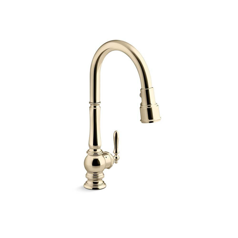 Artifacts  Touchless pull-down kitchen sink faucet with KOHLER  Konnect and three-function sprayhead