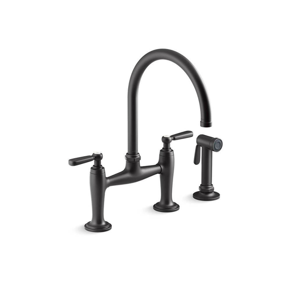 Edalyn by Studio McGee Two-hole bridge kitchen sink faucet with side sprayer