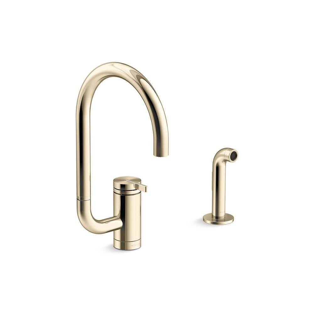 Components  Single-handle kitchen sink faucet with two-function extended-reach spout and side sprayer