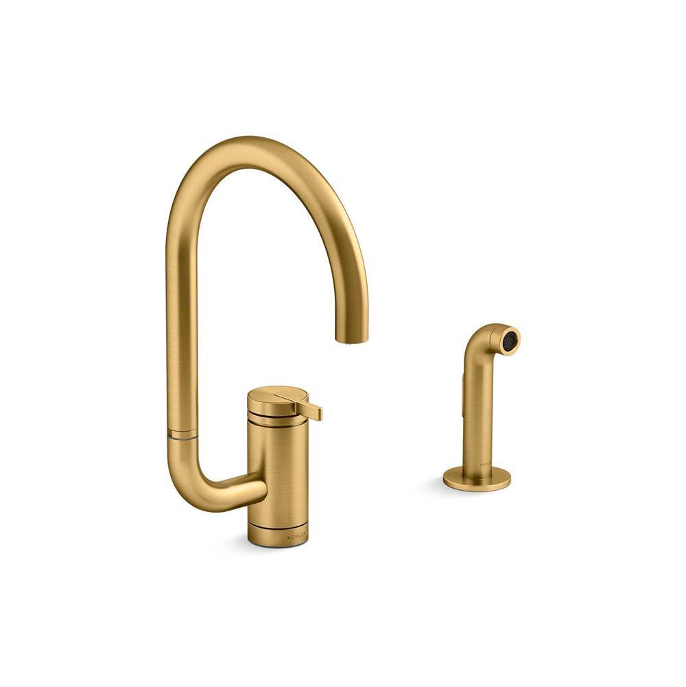 Components  Single-handle kitchen sink faucet with two-function extended-reach spout and side sprayer