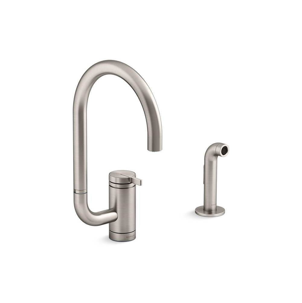 Components  Single-handle kitchen sink faucet with two-function extended-reach spout and side sprayer