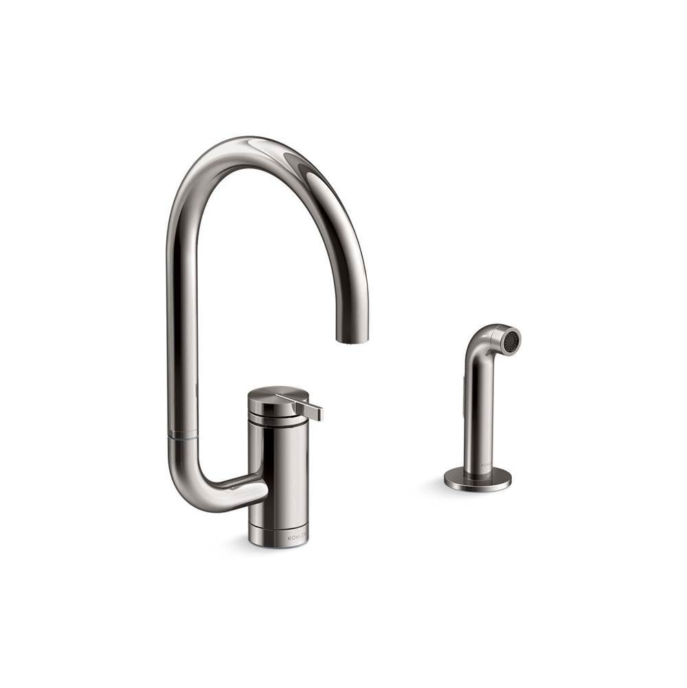 Components  Single-handle kitchen sink faucet with two-function extended-reach spout and side sprayer