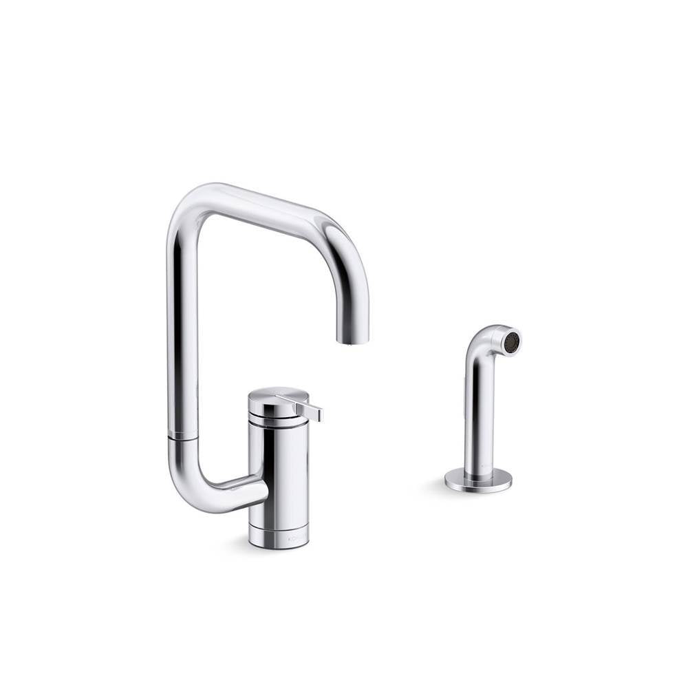 Components  Single-handle kitchen sink faucet with two-function extended-reach spout and side sprayer