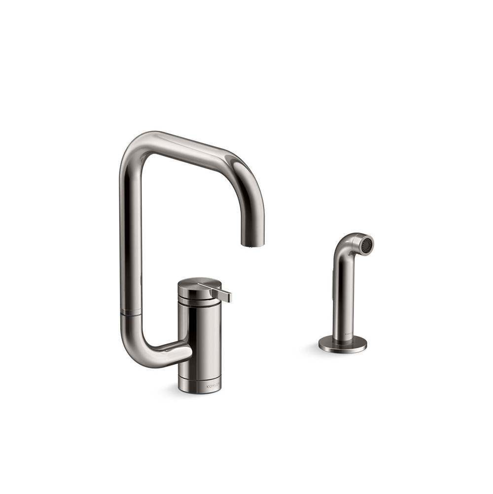 Components  Single-handle kitchen sink faucet with two-function extended-reach spout and side sprayer