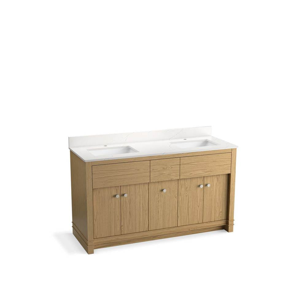 Alouette 60" bathroom vanity cabinet with sinks and quartz top