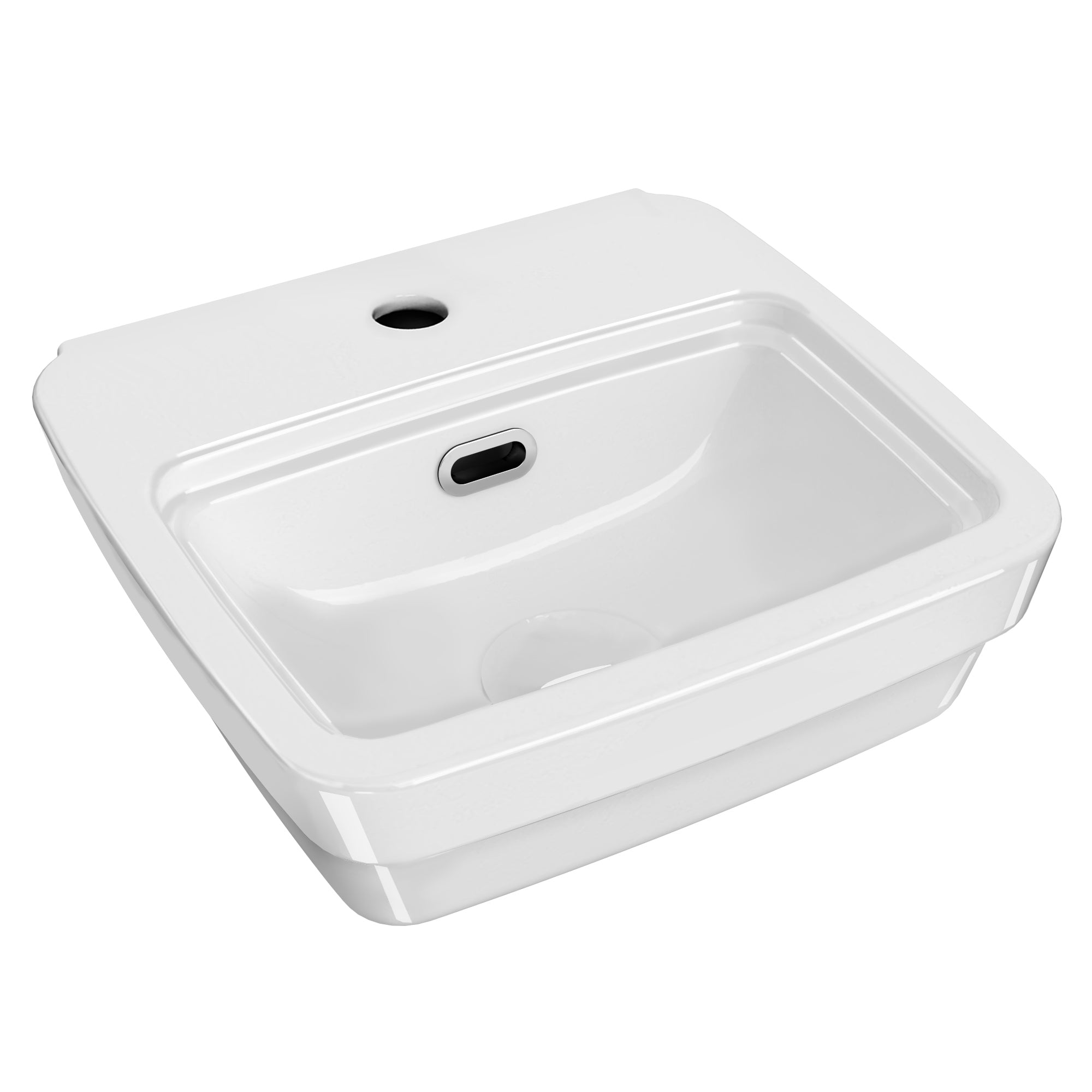 13" Rectangular Wall Mount Basin with Overflow Control Ledge, Single Faucet Drilling and Overflow