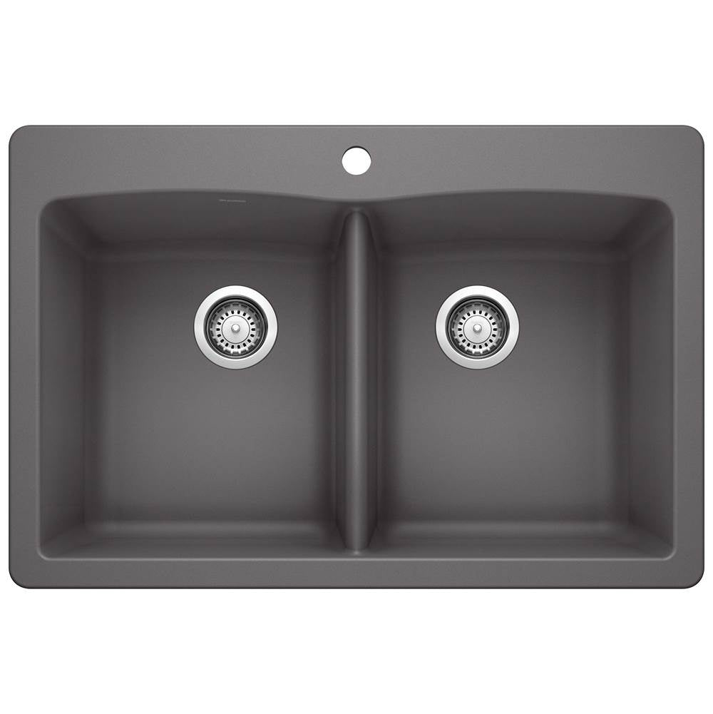 Diamond SILGRANIT 33" 50/50 Double Bowl Dual Mount Kitchen Sink - Coal Black