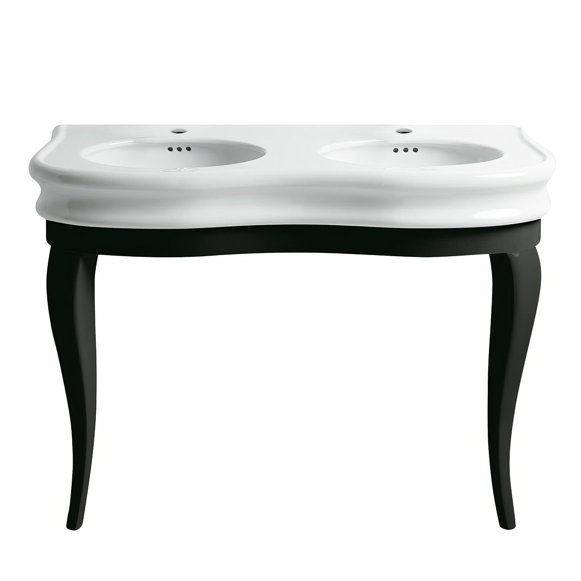 Isabella Collection Large Console with integrated oval bowls, Overflow and Black Wooden Leg Support