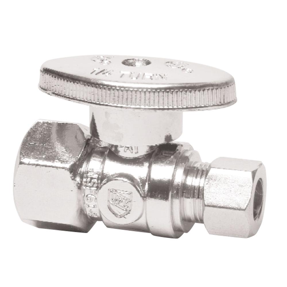 Brass Oval Handle with 1/4 Turn Ball Valve - Lead Free - Straight (1/2" Compression)