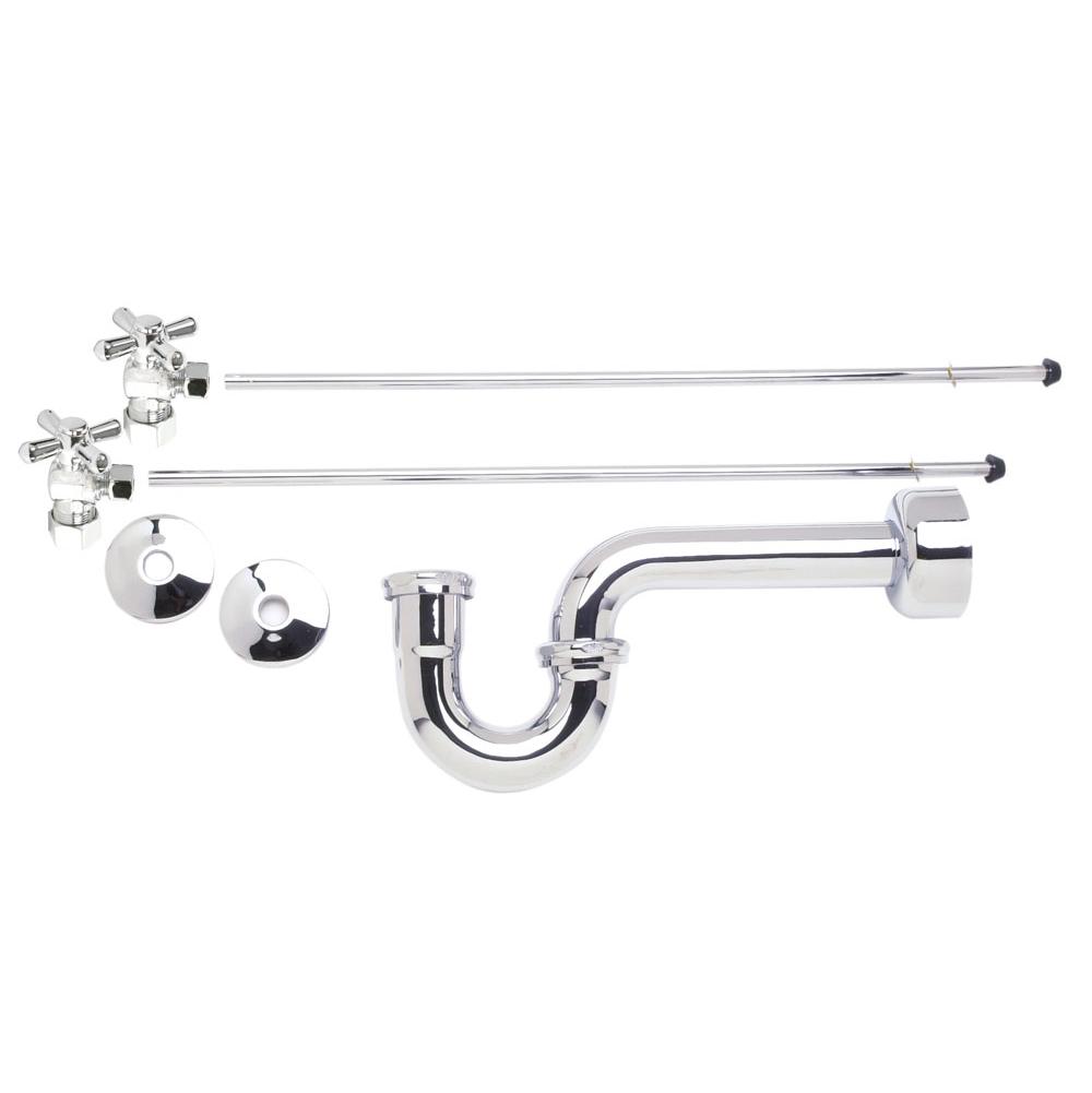 Lavatory Supply Kit - Brass Cross Handle with 1/4 Turn Ball Valve (MT621-NL) - Angle, P-Trap 1-1/4"