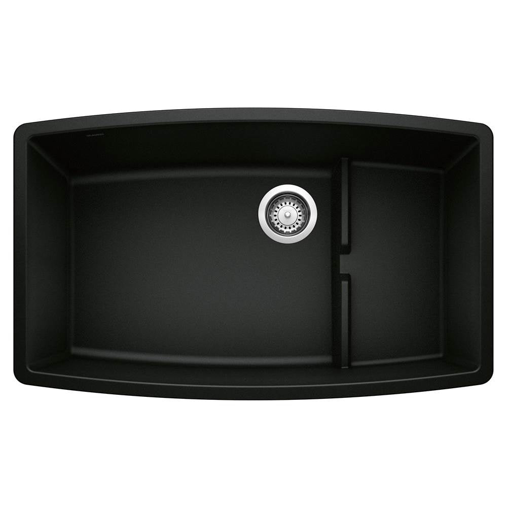 Performa Cascade SILGRANIT 32" Single Bowl Undermount Kitchen Sink with Colander - Coal Black