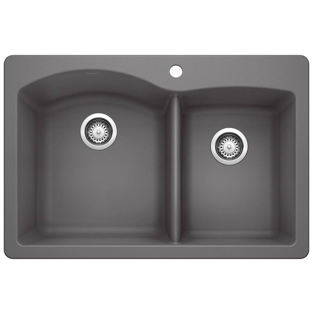 Diamond SILGRANIT 33" 60/40 Double Bowl Dual Mount Kitchen Sink - Coal Black