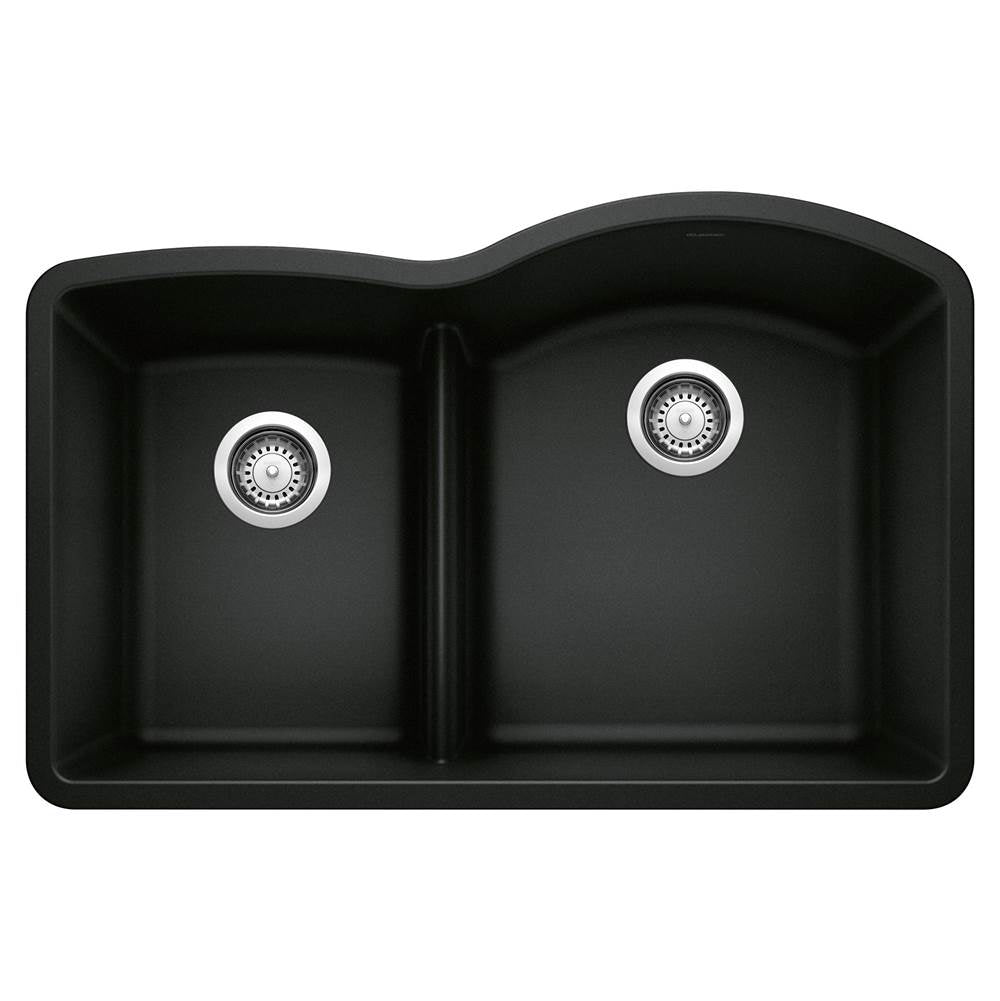 Diamond SILGRANIT 32" 40/60 Reverse Double Bowl Undermount Kitchen Sink with Low Divide - Coal Black