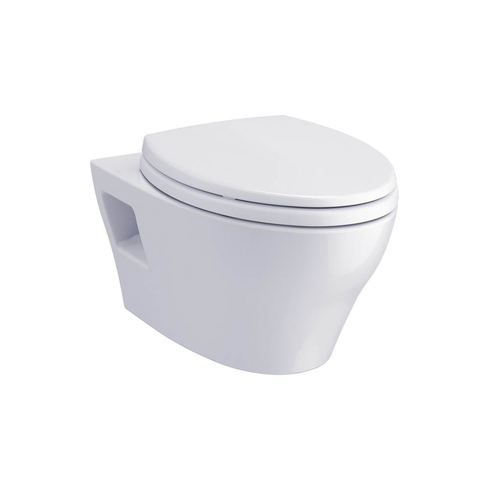 Ep Wall-Hung Elongated Toilet And Duofit  In-Wall 0.9 And 1.28 Gpf Tank System With Copper Supply Line, Matte Silver