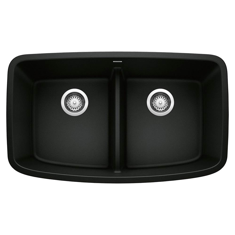 Valea SILGRANIT 32" 50/50 Double Bowl Undermount Kitchen Sink with Low Divide - Coal Black