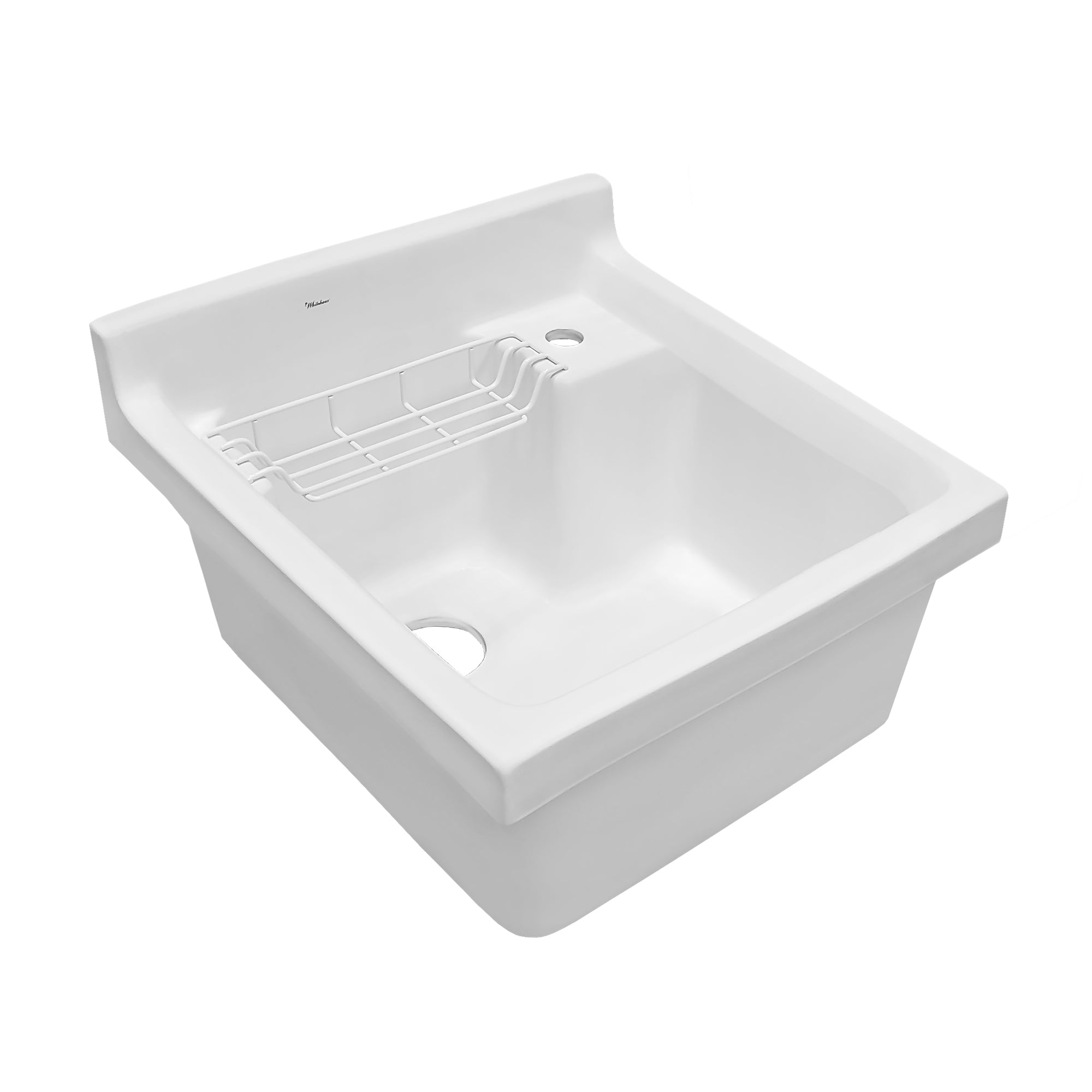 Vitreous China Single Bowl, Drop-in Sink with Wire Basket and 3 ½ Inch Off Center Drain