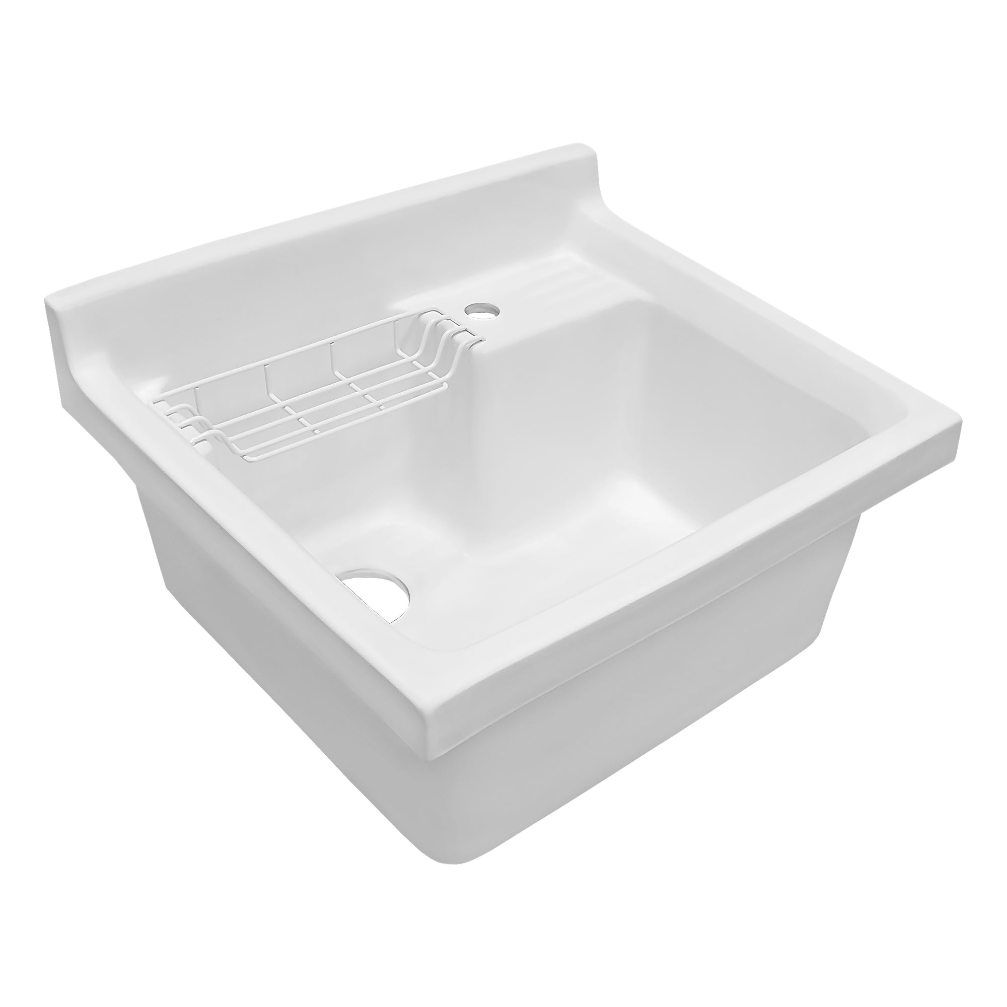 Vitreous China Single Bowl, Drop-in Sink with Wire Basket and 3 ½ Inch Off Center Drain
