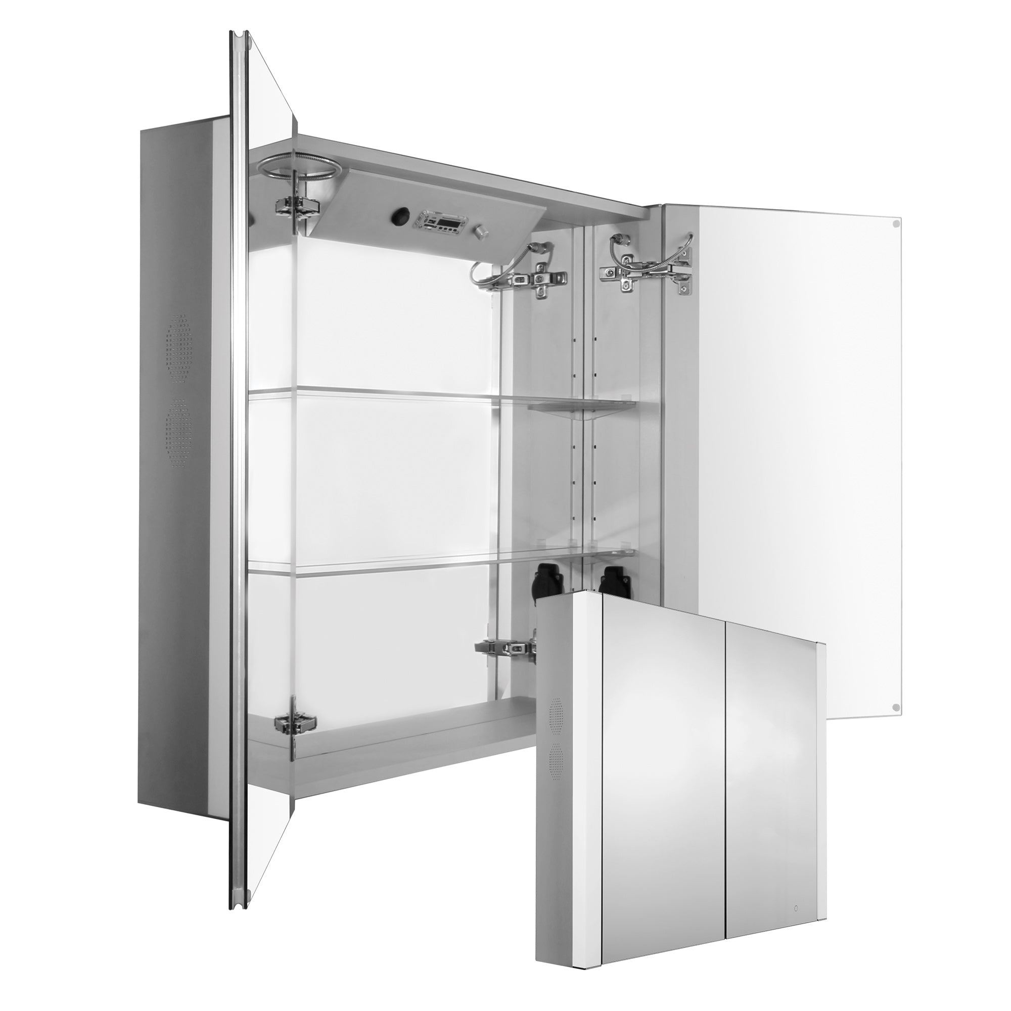 Musichaus Double Mirrored Door Medicine Cabinet with USB, SD Card, Bluetooth, FM radio, Speakers, Defogger, & Dimmer