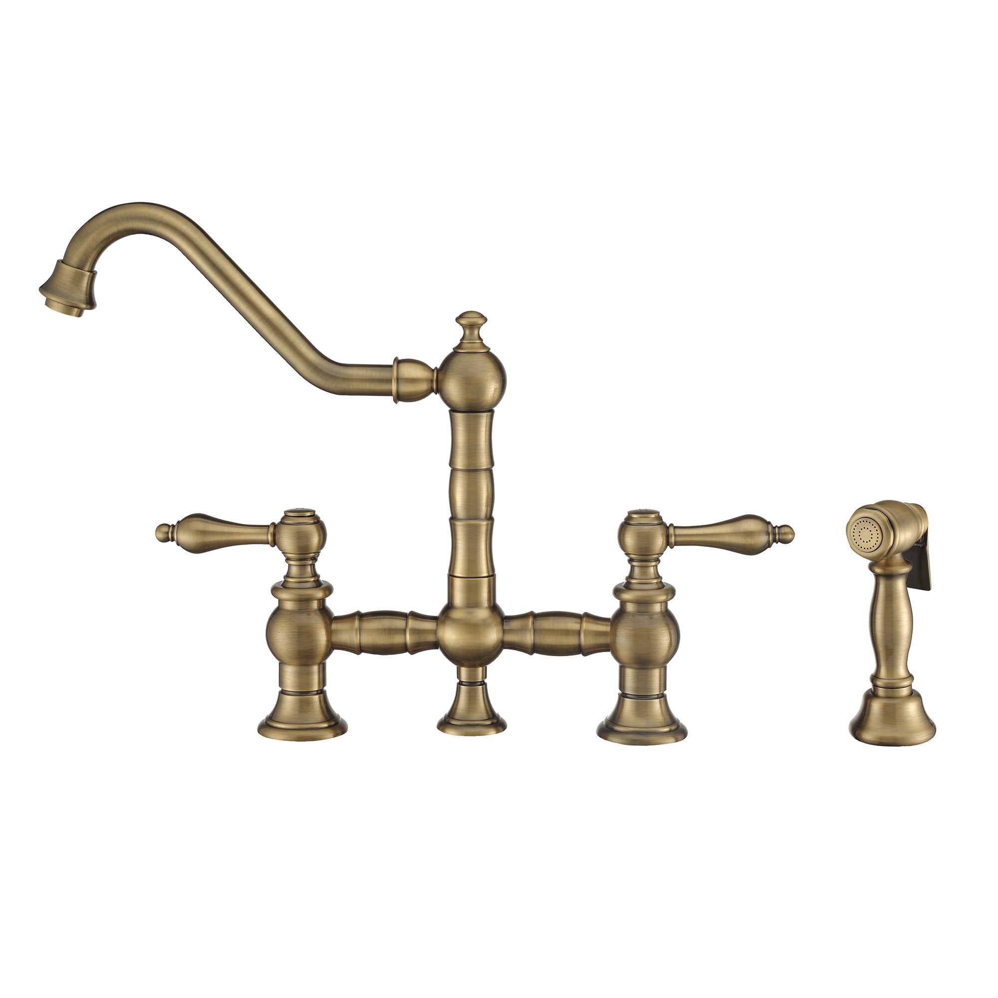 Vintage III Plus Bridge Faucet with Long Traditional Swivel Spout, Lever Handles and Solid Brass Side Spray