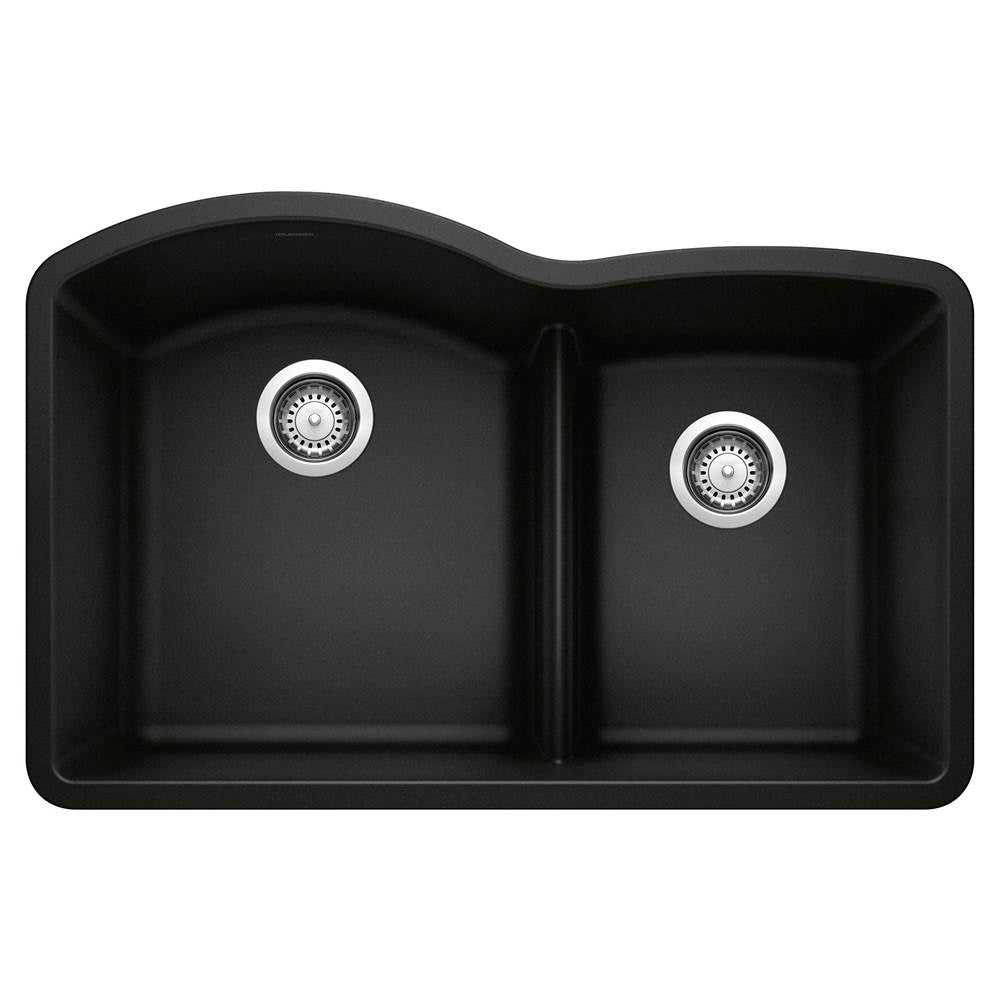 Diamond SILGRANIT 32" 60/40 Double Bowl Undermount Kitchen Sink with Low Divide - Coal Black