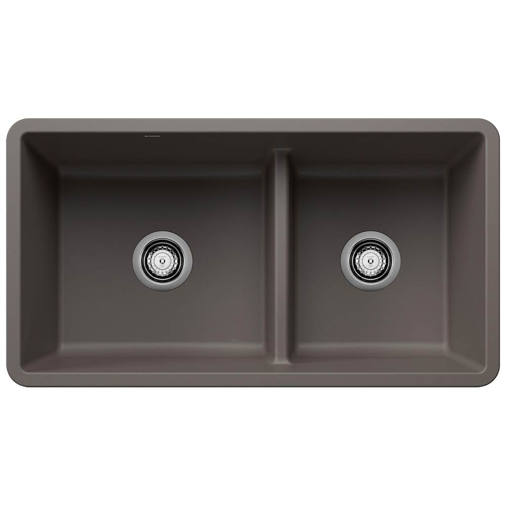 Precis SILGRANIT 33" 60/40 Reversible Double Bowl Undermount Kitchen Sink with Low Divide - Volcano Gray
