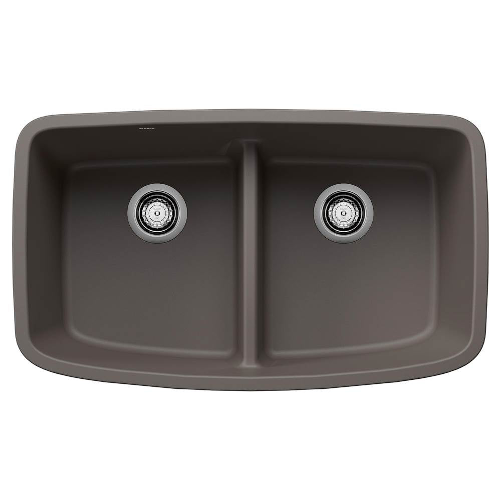 Valea SILGRANIT 32" 50/50 Double Bowl Undermount Kitchen Sink with Low Divide - Volcano Gray
