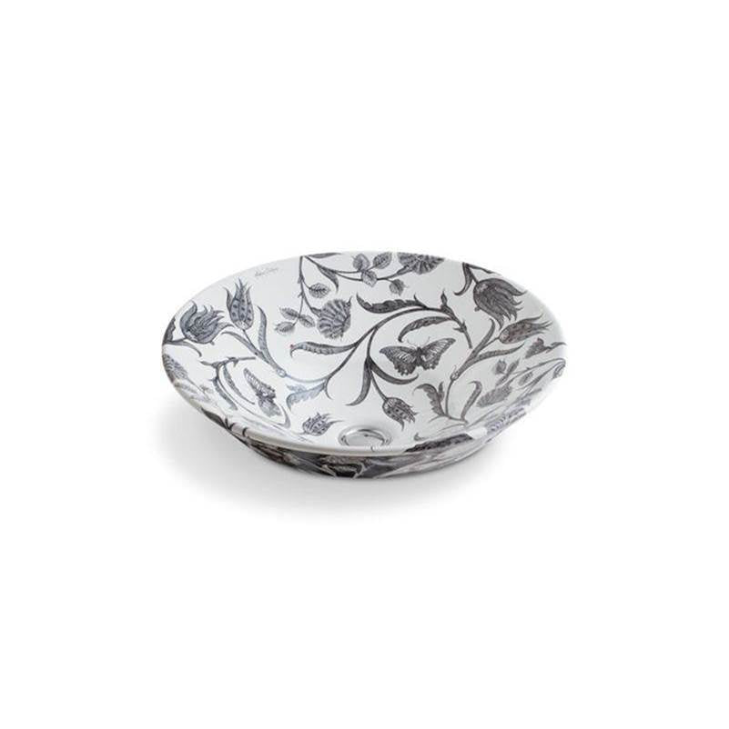 Botanical Study Conical Bell  16-1/4" round vessel bathroom sink, no overflow
