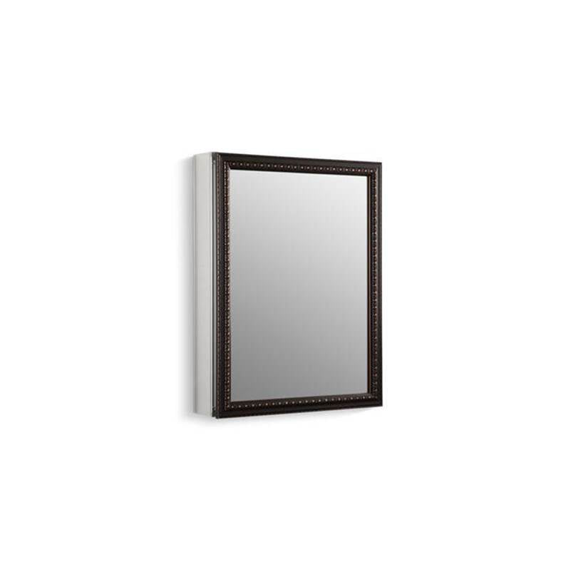 20" W x 26" H aluminum single-door medicine cabinet with oil-rubbed bronze framed mirror door