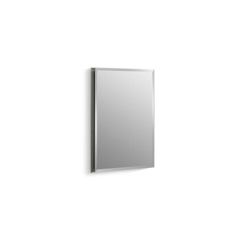 16" W x 20" H aluminum single-door medicine cabinet with mirrored door, beveled edges
