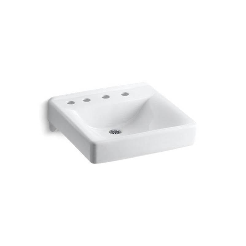 Soho  20" x 18" wall-mount/concealed arm carrier bathroom sink with 8" widespread faucet holes and left-hand soap dispenser hole